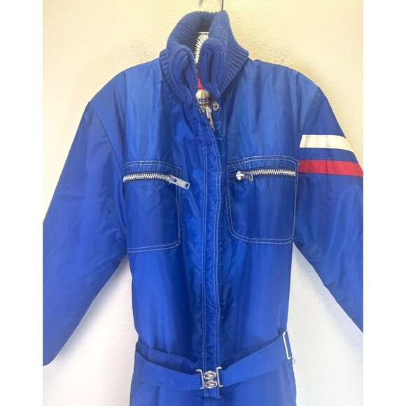 Vtg 70's Polaris Unisex One Piece Blue Snowmobile Suit Full Zipper Pocket Medium - Picture 2 of 16